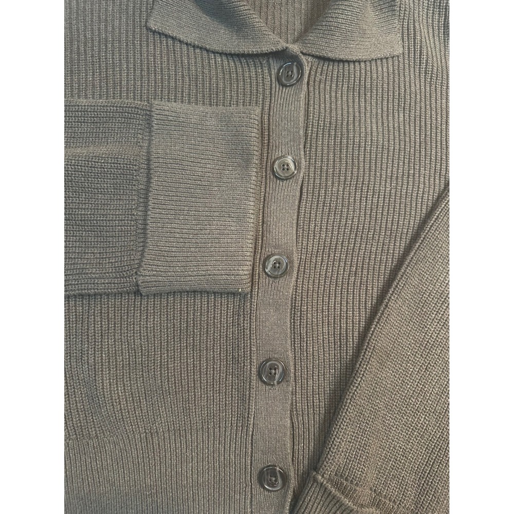 Quince Brown Fisherman Organic Cotton Ribbed Knit Button Cardigan Sweater L - Picture 5 of 9